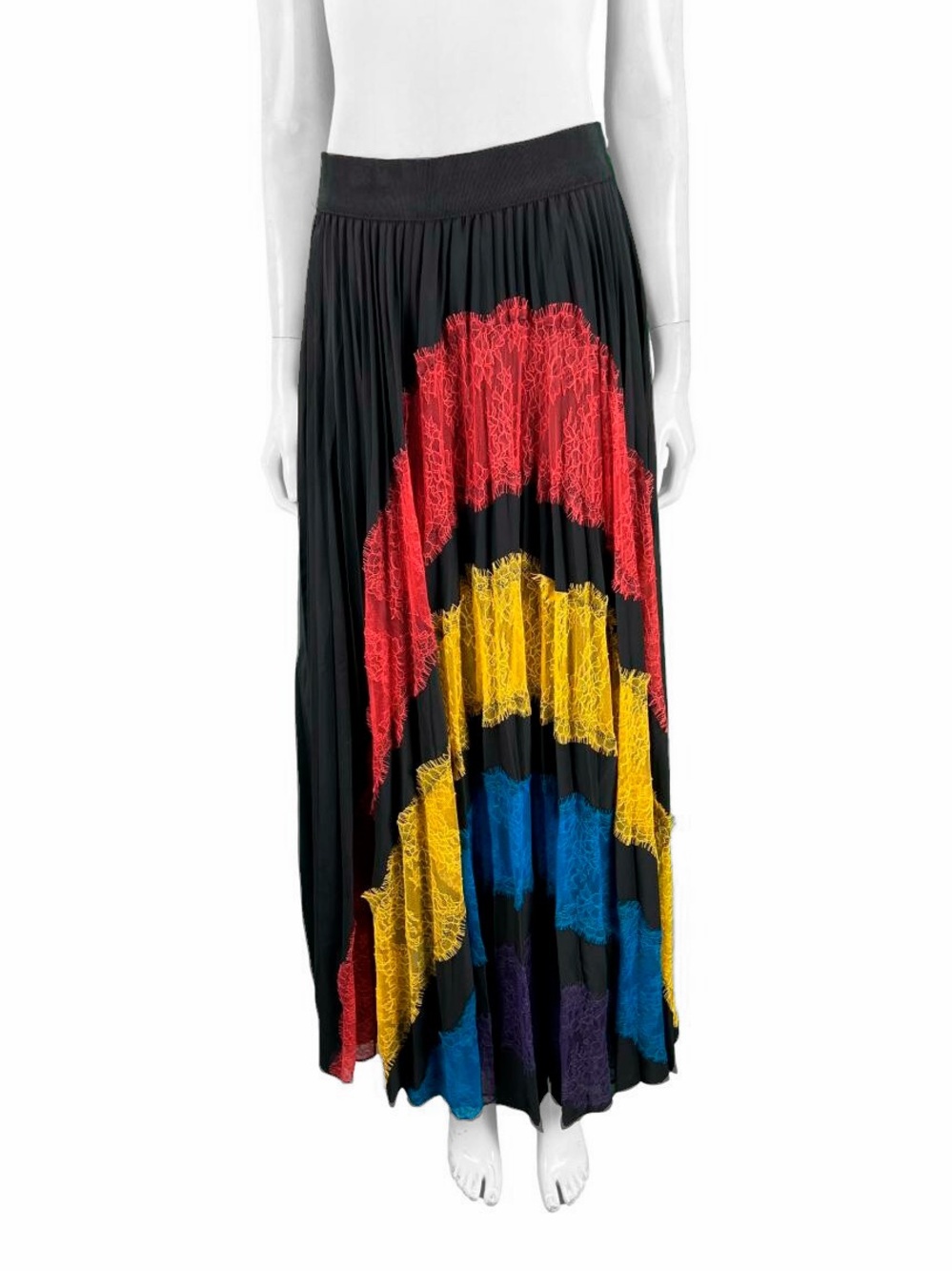 Alice + Olivia Black Maxi Skirt with Lace Trim